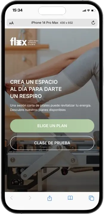 Captura de pantalla movil del proyecto Flex Pilates