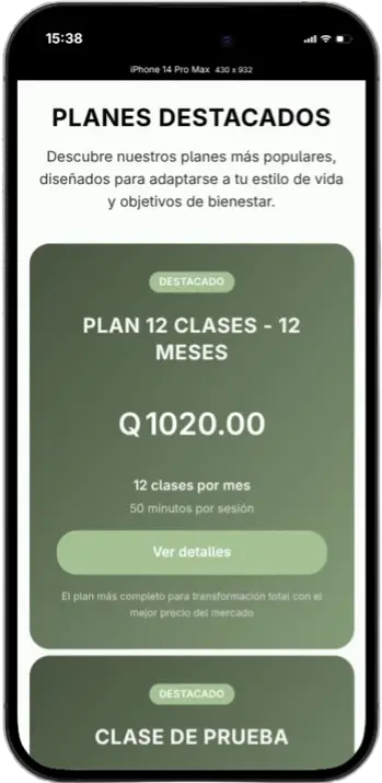 Captura de pantalla movil del proyecto Flex Pilates