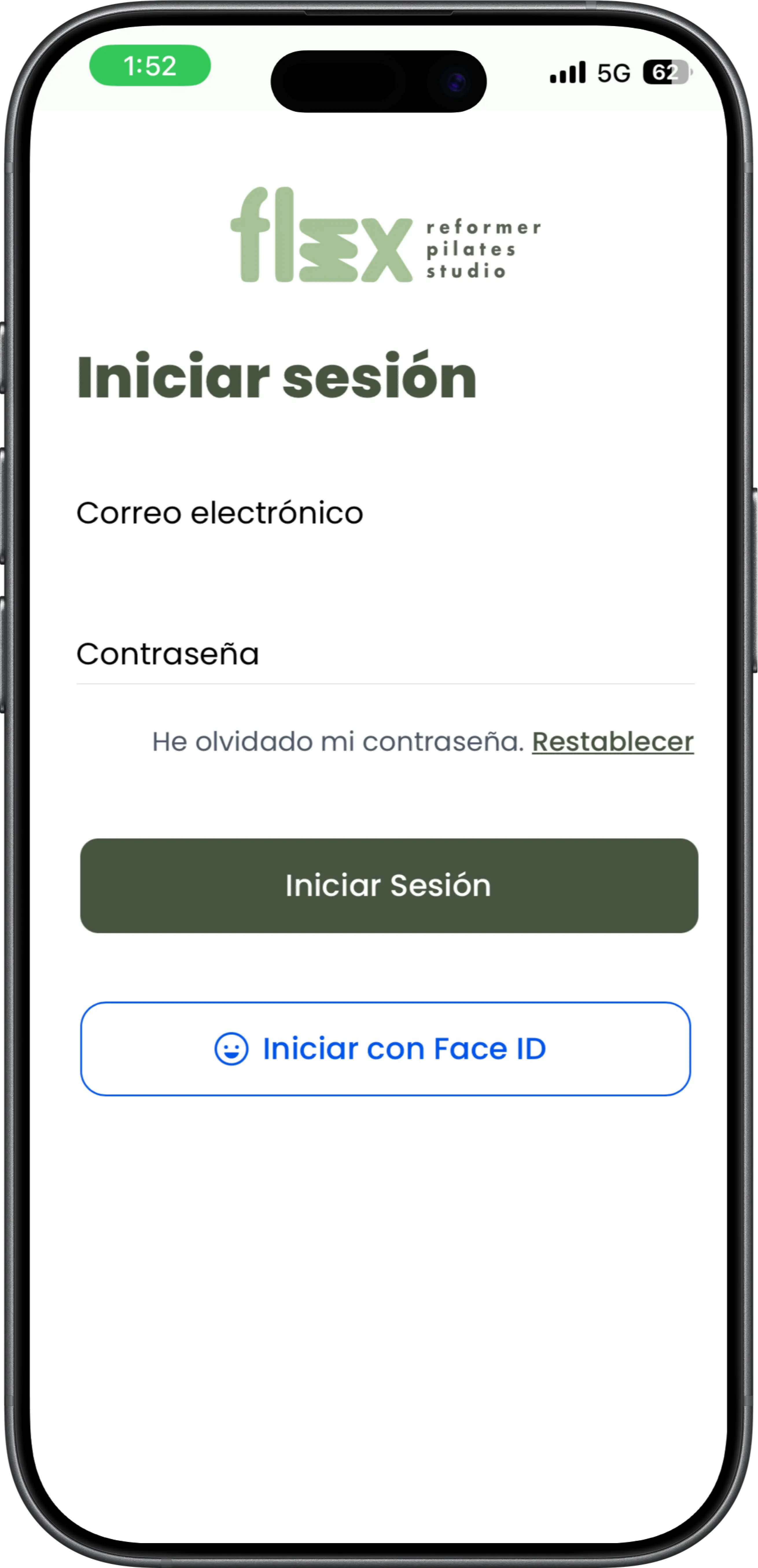 Captura de pantalla movil del proyecto Flex Pilates