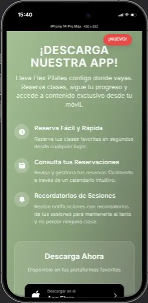 Captura de pantalla movil del proyecto Flex Pilates