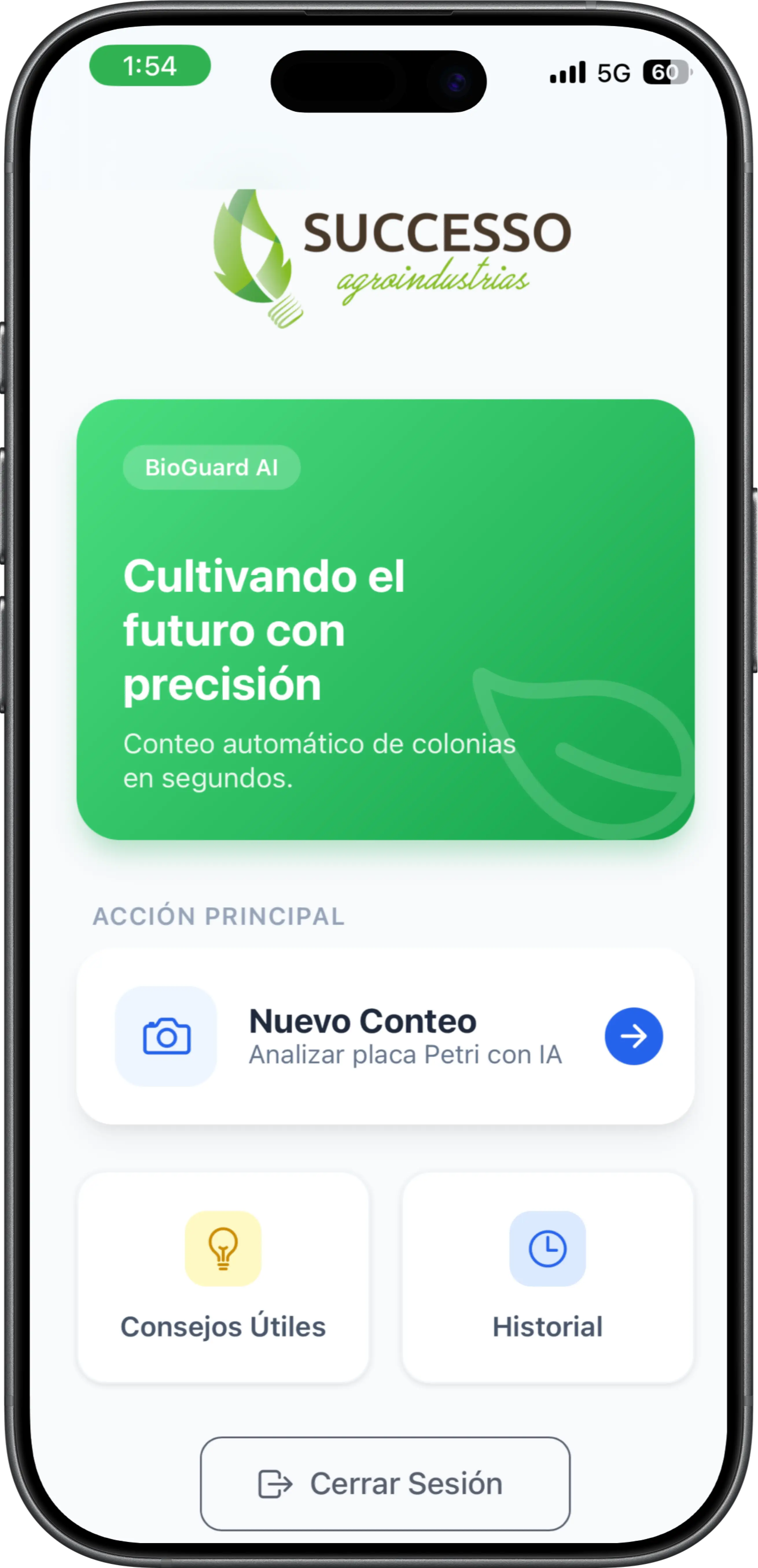 Captura de pantalla movil del proyecto BioGuard