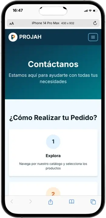 Captura de pantalla movil del proyecto PROJAH