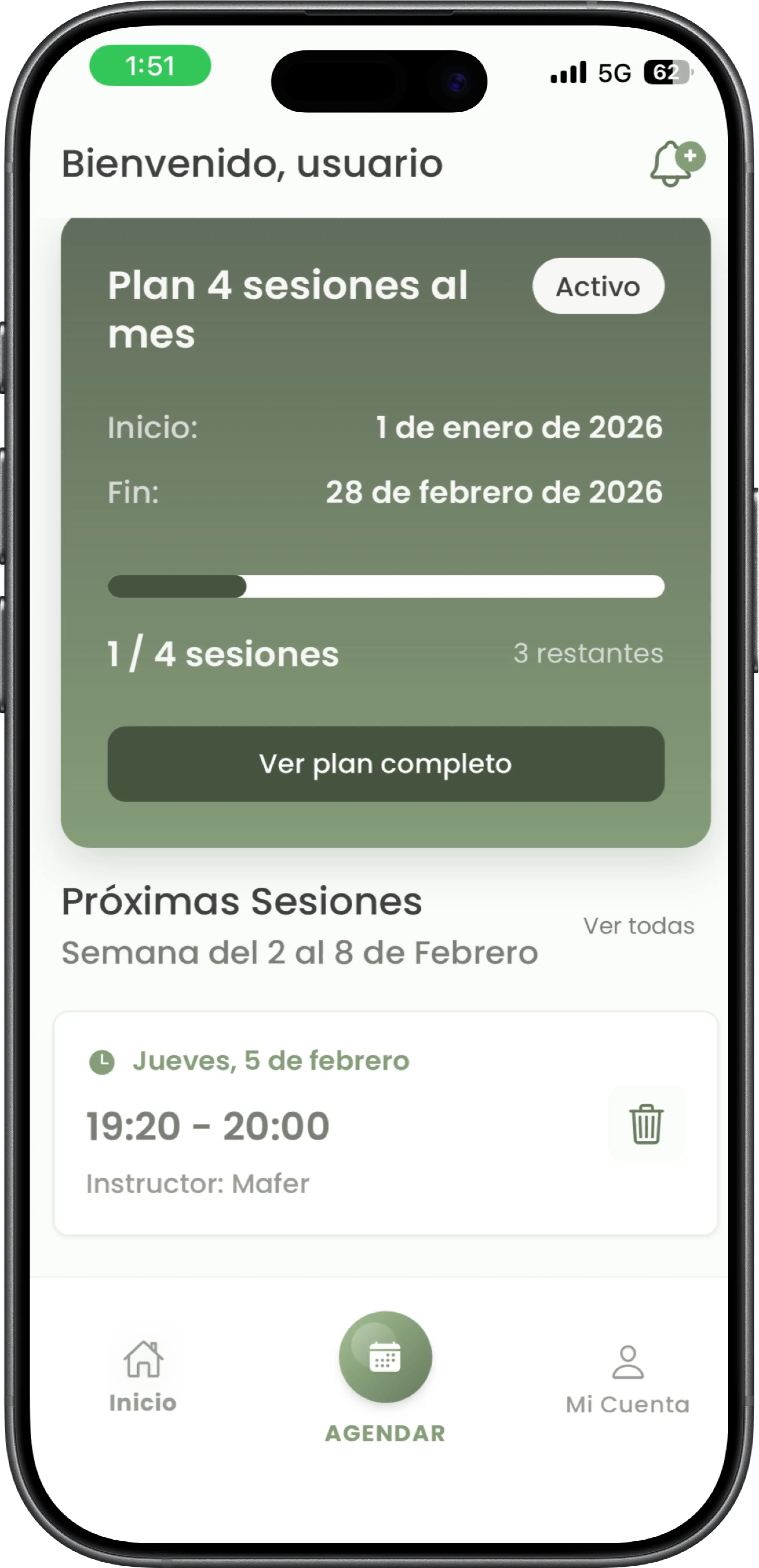 Captura de pantalla movil del proyecto Flex Pilates