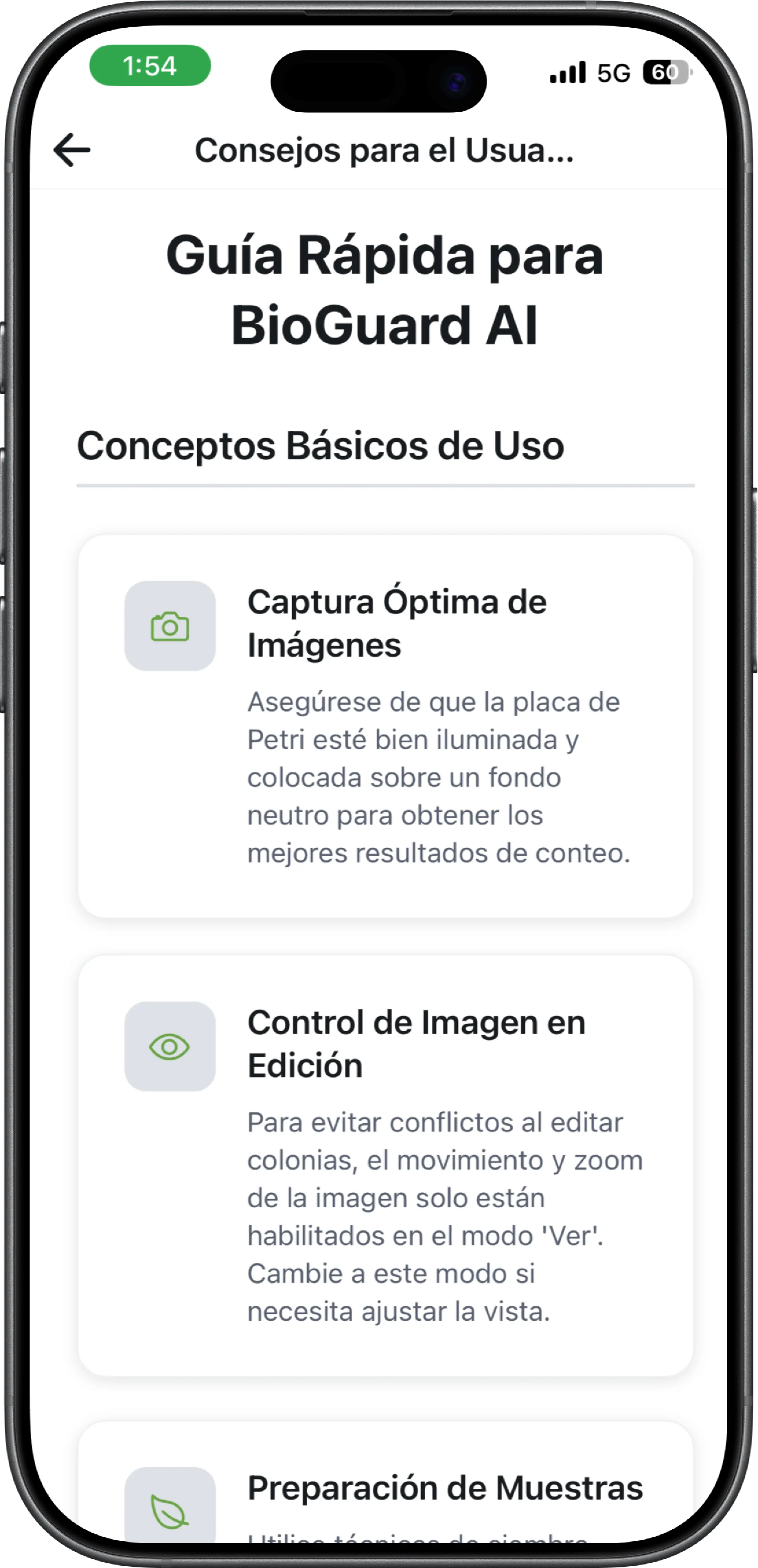 Captura de pantalla movil del proyecto BioGuard