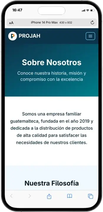 Captura de pantalla movil del proyecto PROJAH